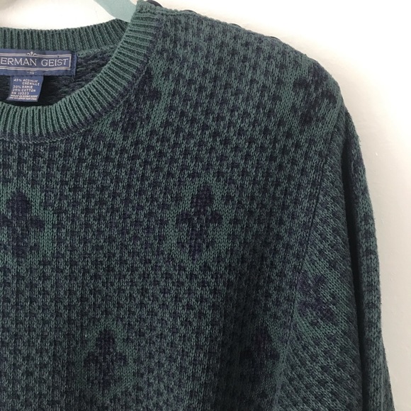 Vintage Herman Geist "Fleur de Lis" Green Sweater - Picture 3 of 6
